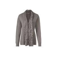 Strickjacke mit Spitzenbordüre, taupe-meliert