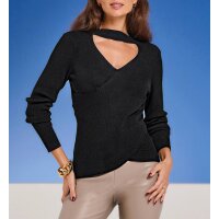 Wickel-Optik-Pullover m. Cut-Out, schwarz