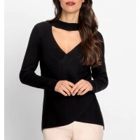 Wickel-Optik-Pullover m. Cut-Out, schwarz