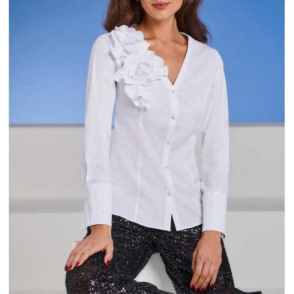 Langarm-Bluse mit Blüten-Applikation, weiß