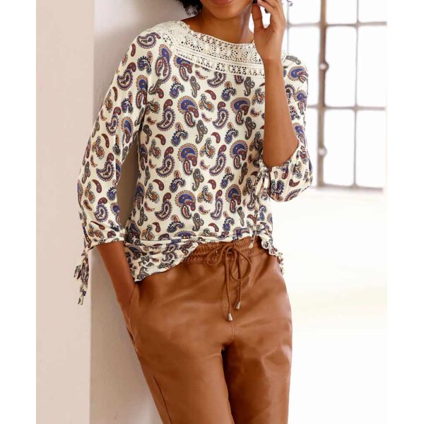 Print shirt with crochet lace, multicolour