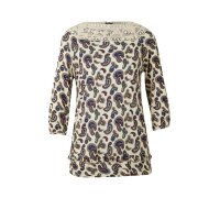 Print shirt with crochet lace, multicolour