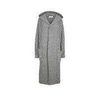 Designer-Wollstrickmantel, grau-melange