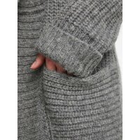 Designer-Wollstrickmantel, grau-melange