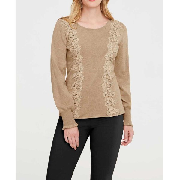 Designer-Pullover m. Spitze, camel-melange