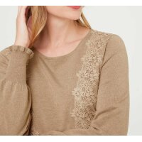 Designer-Pullover m. Spitze, camel-melange