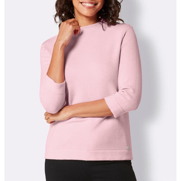 Cropped sleeve sweater with stand-up collar, rosé
