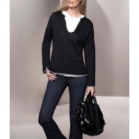 Pullover m. kontrastfarbenen Akzenten, schwarz
