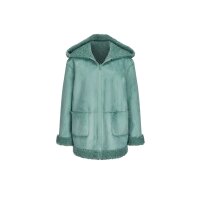 Leather imitation reversible jacket with teddy fur, jade
