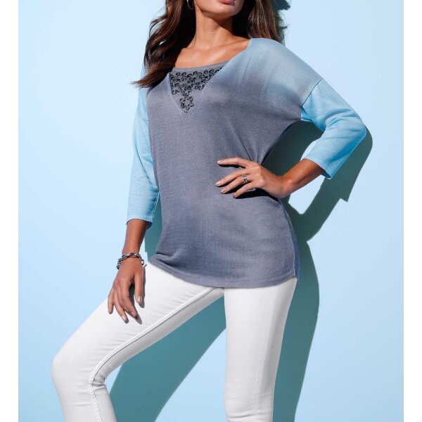 Feinstrickpullover, blau-grau