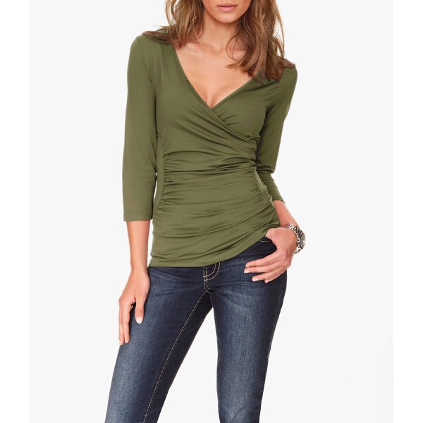 Stretch shirt with wrap look, olive