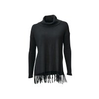 Turtleneck sweater with fringes, black