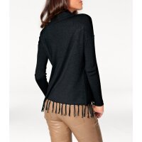Turtleneck sweater with fringes, black