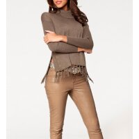 Rollkragenpullover m. Fransen, braun