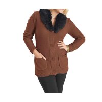 Strickjacke m. Webpelzkragen, terracotta