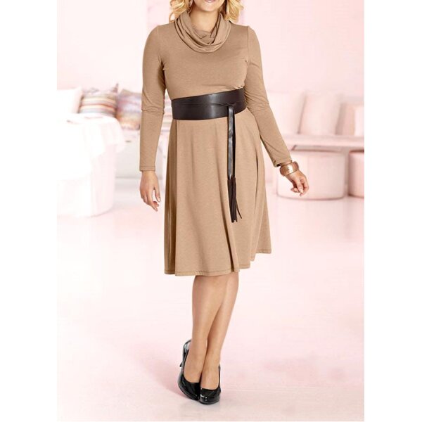Rollkragen-Kleid, beige-melange