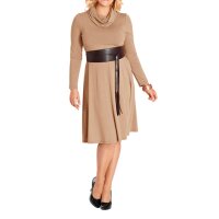 Rollkragen-Kleid, beige-melange