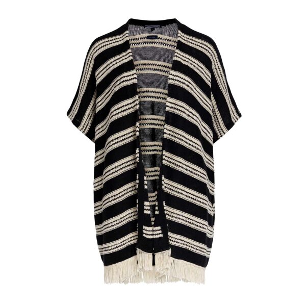 Marken-Leinen-Ponchocardigan, schwarz-weiß