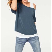 Designer shirt and top, blue-ecru