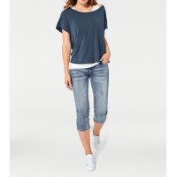 Designer shirt and top, blue-ecru