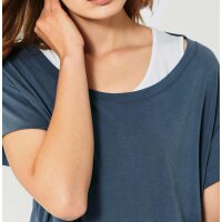 Designer shirt and top, blue-ecru