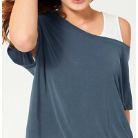 Designer shirt and top, blue-ecru
