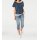 Designer shirt and top, blue-ecru