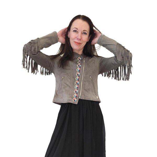 Marken-Lederimitatjacke, taupe