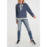 Sweatshirt m. Spitze, jeansblau-ecru