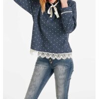 Sweatshirt m. Spitze, jeansblau-ecru
