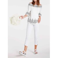 Designer-Carmenshirt m. Stickerei, ecru-schwarz