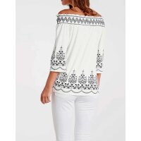 Designer-Carmenshirt m. Stickerei, ecru-schwarz