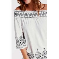 Designer-Carmenshirt m. Stickerei, ecru-schwarz