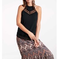 Designer-Shirttop m. Spitzenbesatz, schwarz