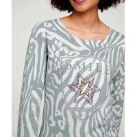 Designer-Druckpullover m. Strass, bunt