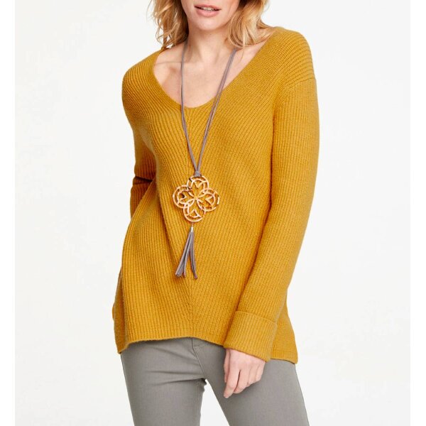 Grobstrick-Pullover m. V-Ausschnitt, mais
