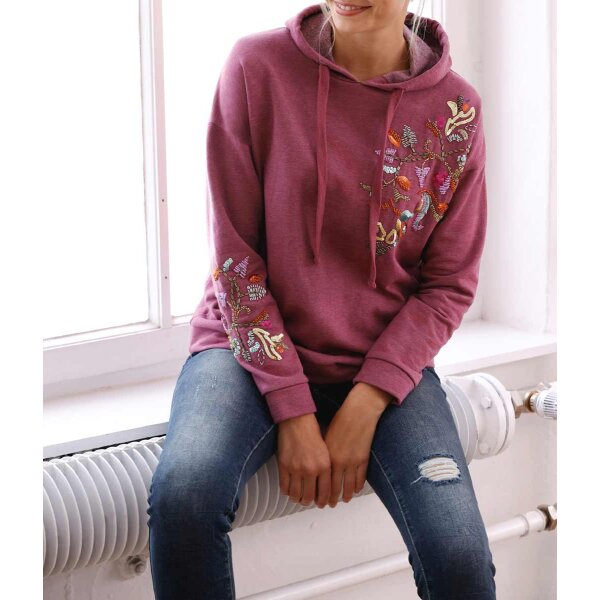 Hooded sweater with beads, berry