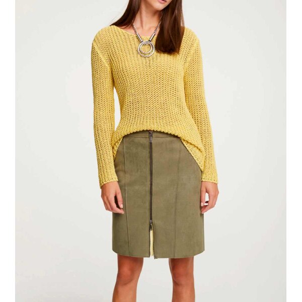 Designer-Bändchengarn-Pullover, zitronengelb