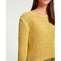 Designer-Bändchengarn-Pullover, zitronengelb
