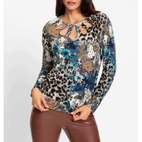 Sweter z wycięciami, nadruk w kolorze czarno-kamelowym