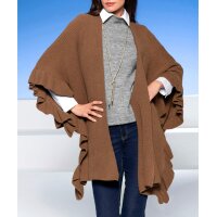 Knit poncho with flounces, brown