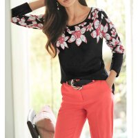 Designer-Intarsienstrickpullover, schwarz-bunt