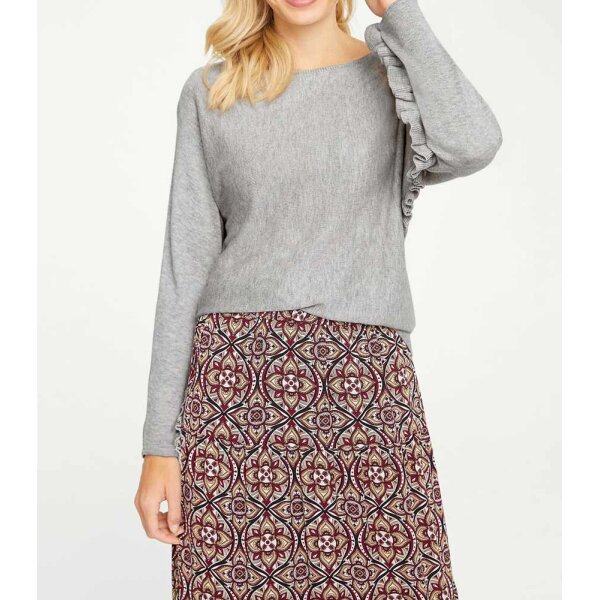 Wygodny sweter z falbankami, szary