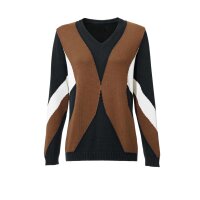 Sweter designerski, czarno-koniakowy