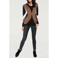 Designer-Intarsienpullover, schwarz-cognac