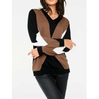Designer-Intarsienpullover, schwarz-cognac