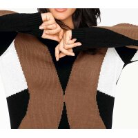 Designer-Intarsienpullover, schwarz-cognac