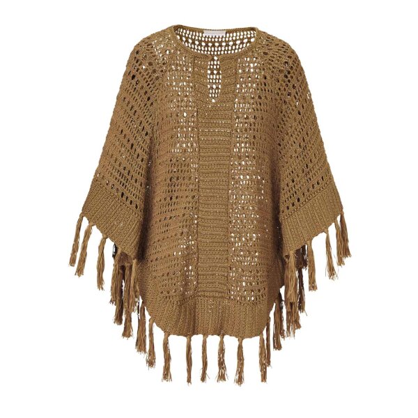 Marken-Strickponcho, camel