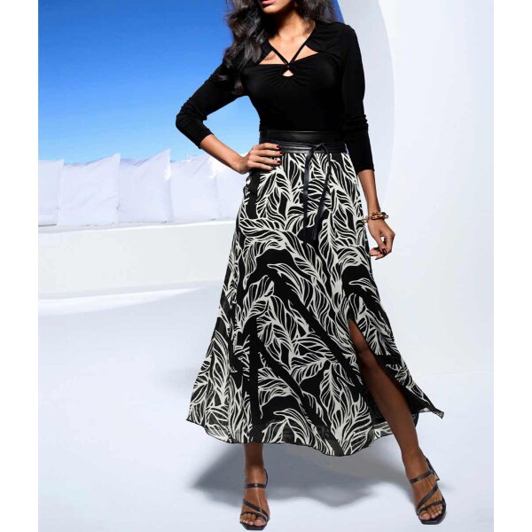 Print skirt, black-ecru