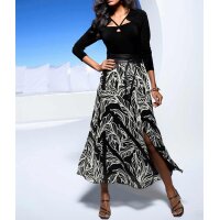 Print skirt, black-ecru